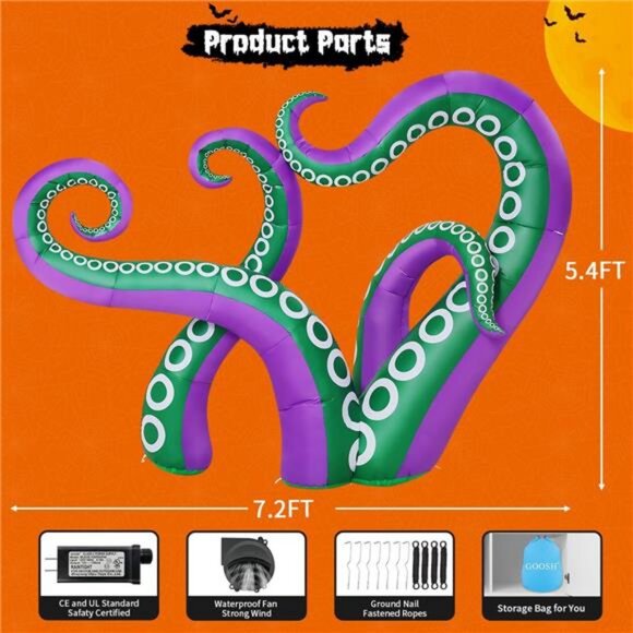7.2 FT Halloween Inflatables Octopus Outdoor Decorations Blow Up Yard - Picture 2 of 7
